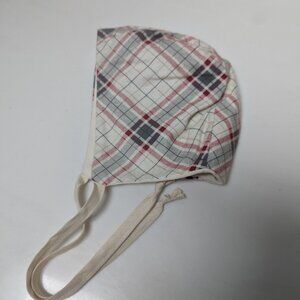 Sister Bear Bows 18-24m bonnet (cream/maroon/gray plaid flannel)